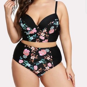 Black floral high waisted bikini